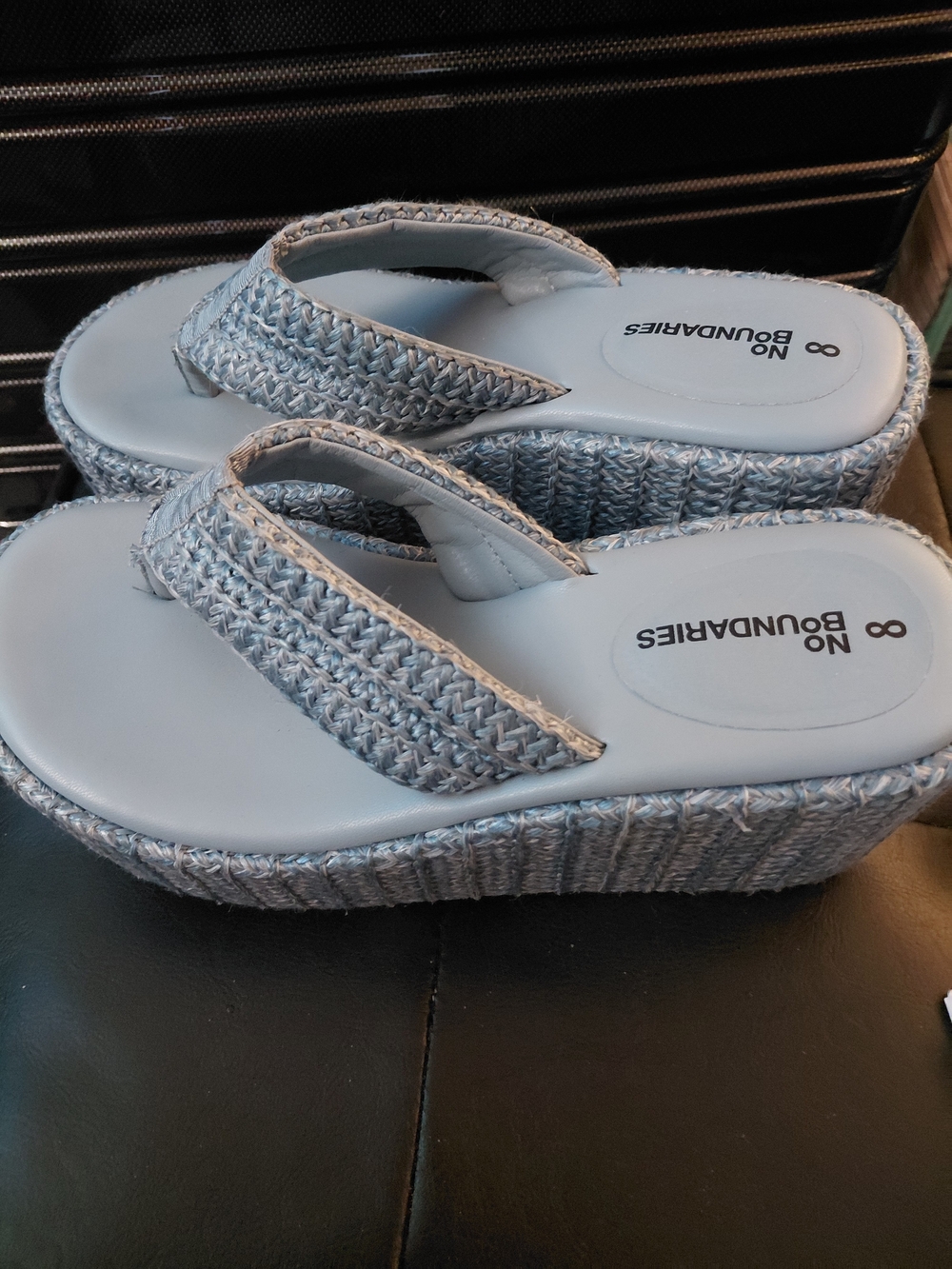 No Boundaries Light Blue Woven Platform Thong Sandals